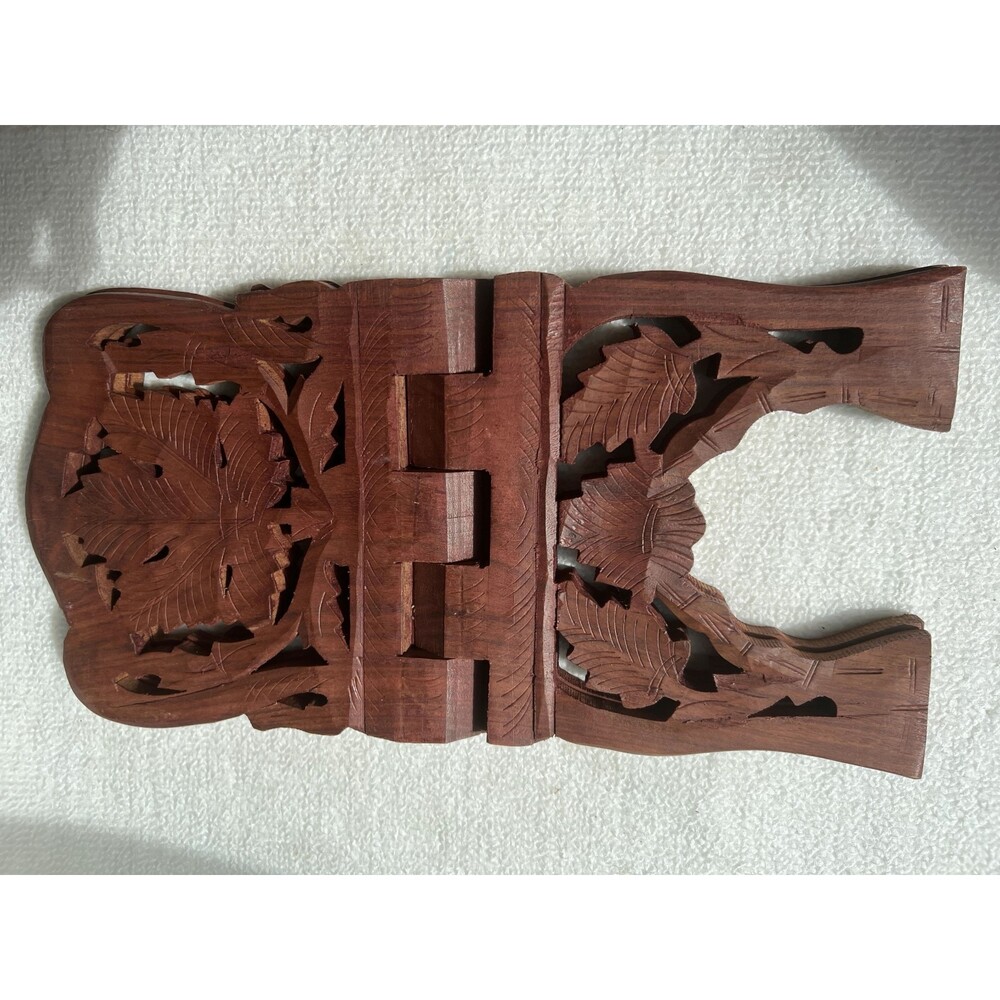 Vintage Carved Wood Page Stand Folding Table Top Pedestal Cook book holder
